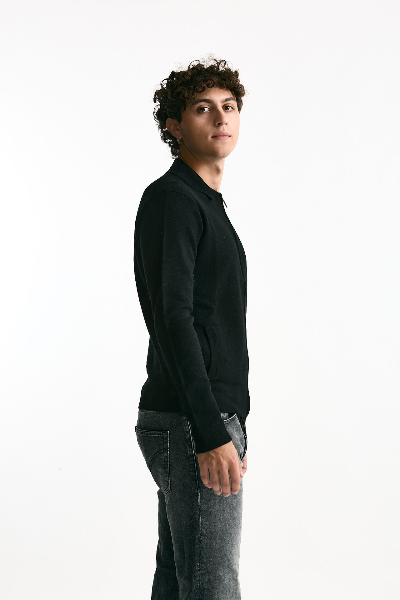 Maglia in lana nero Full zip uomo Hosio - 3