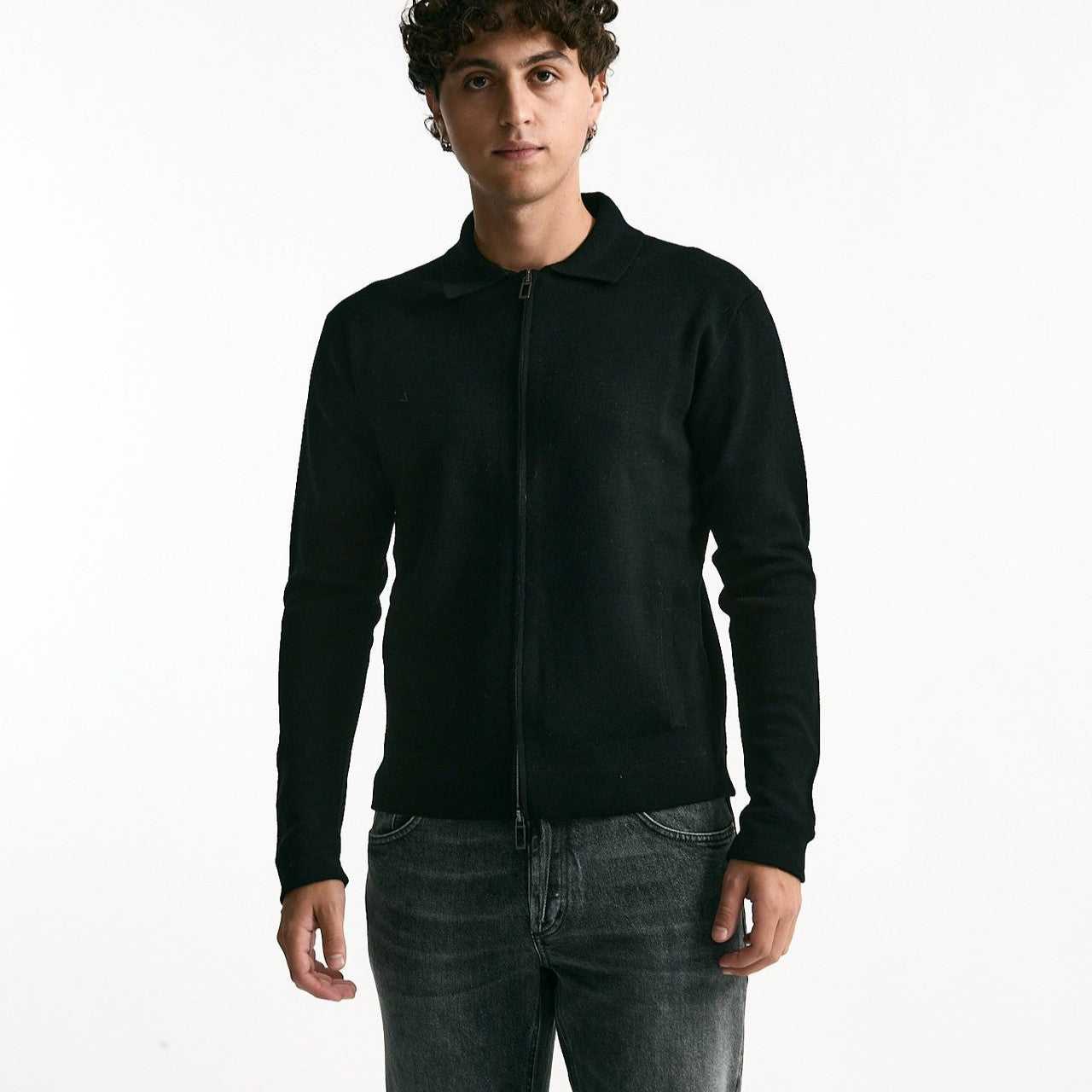 Maglia in lana nero Full zip uomo Hosio - 6