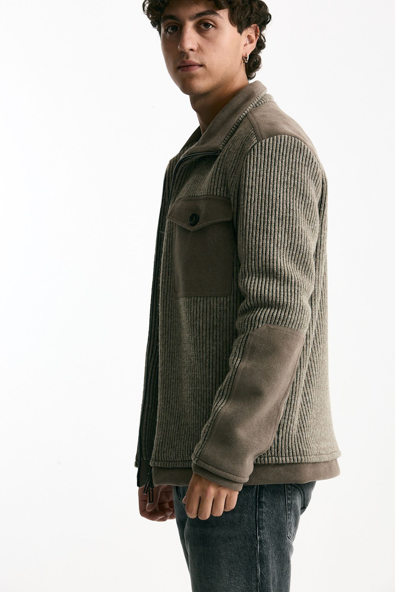 Giubbino bimateriale tortora uomo Hosio - 4