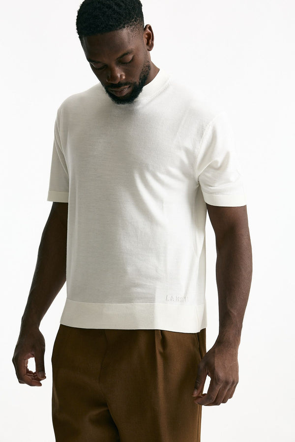 T-shirt lana e cashmere bianco uomo Laneus