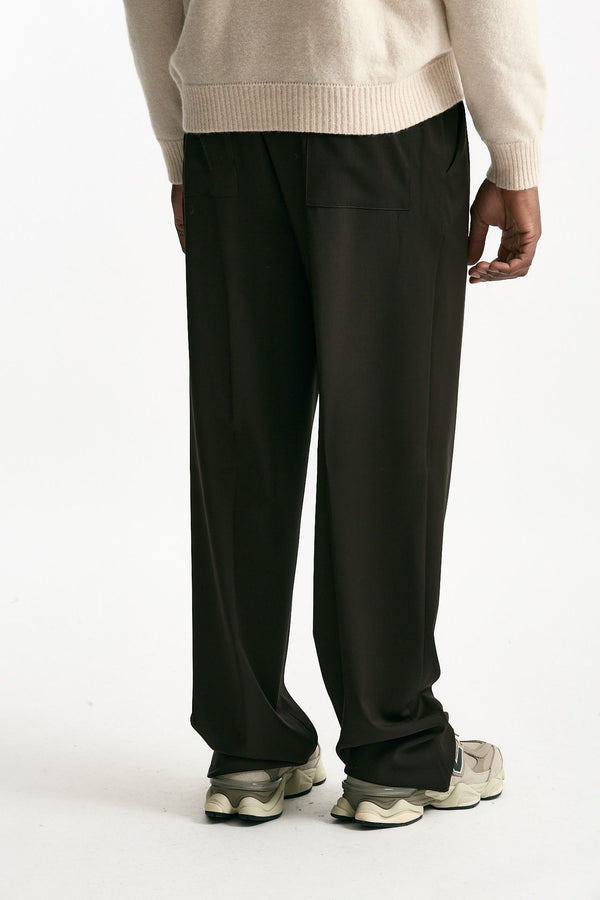 Pantalone ampio in lana ferma marrone uomo Laneus