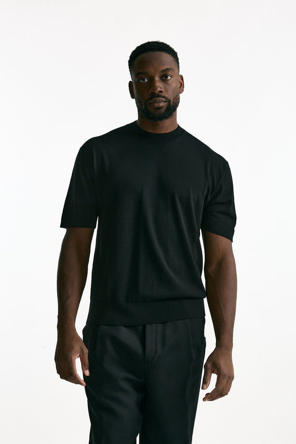 T-shirt lana e cashmere nero uomo Laneus