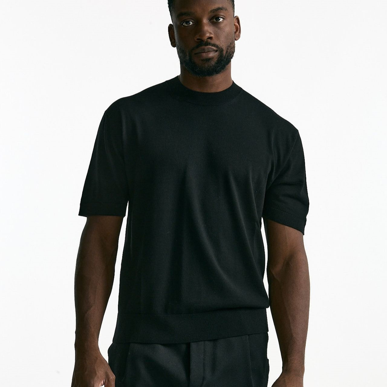 T-shirt lana e cashmere nero uomo Laneus - 7