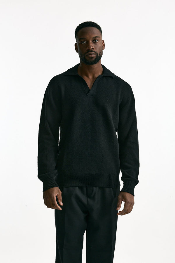 Polo lana e cashmere nero uomo Laneus