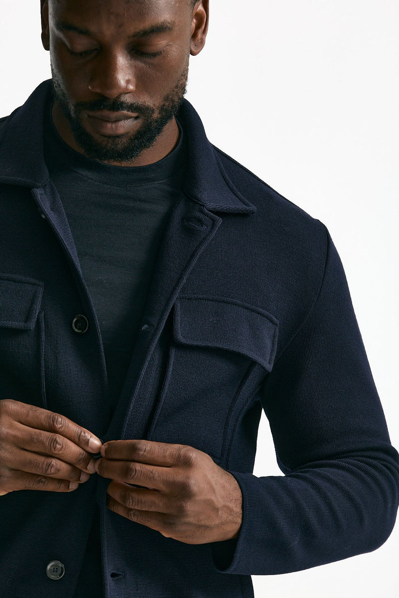 Overshirt in lana blu uomo Lardini - 6