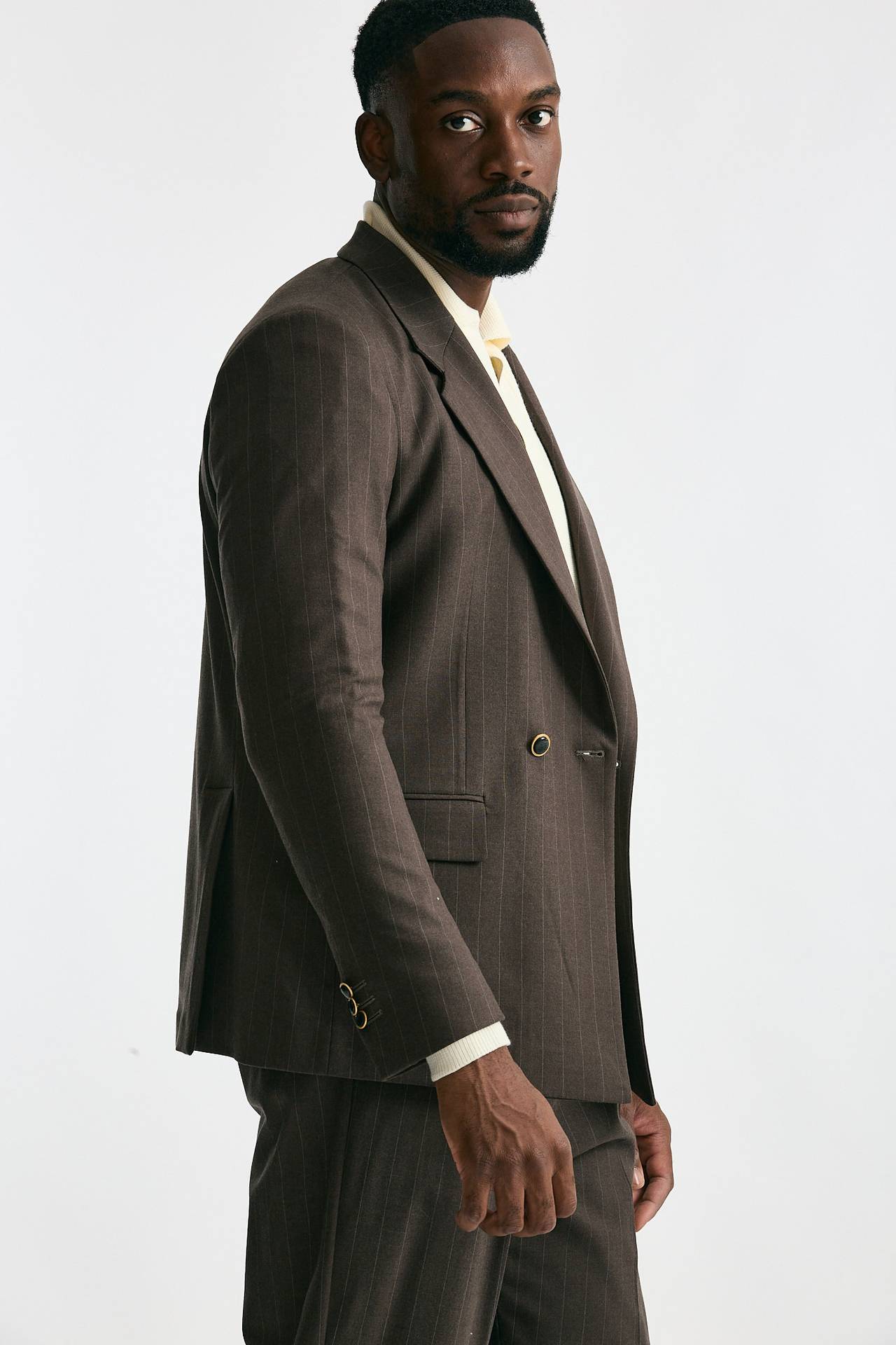 Giacca doppiopetto marrone gessato uomo Marsēm - 4