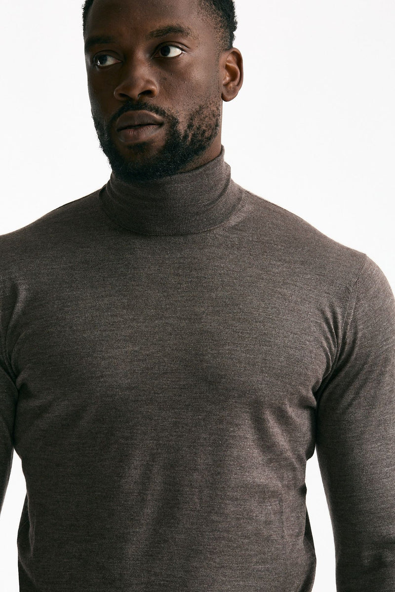 Dolcevita in cashmere e seta tortora uomo Mauro ottaviani - 5