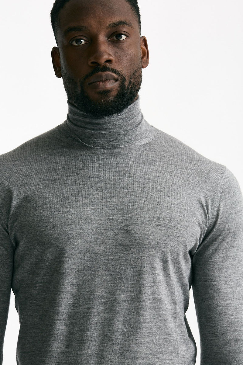 Dolcevita in cashmere e seta grigio uomo Mauro ottaviani - 5