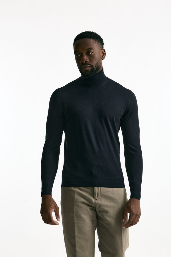 Dolcevita in cashmere e seta blu uomo Mauro ottaviani