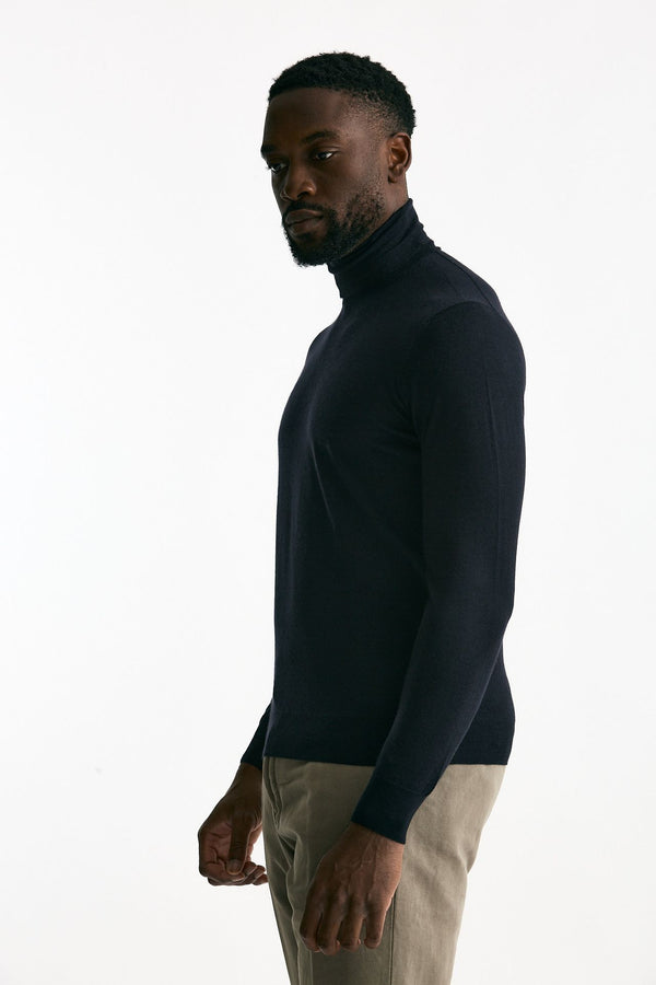 Dolcevita in cashmere e seta blu uomo Mauro ottaviani