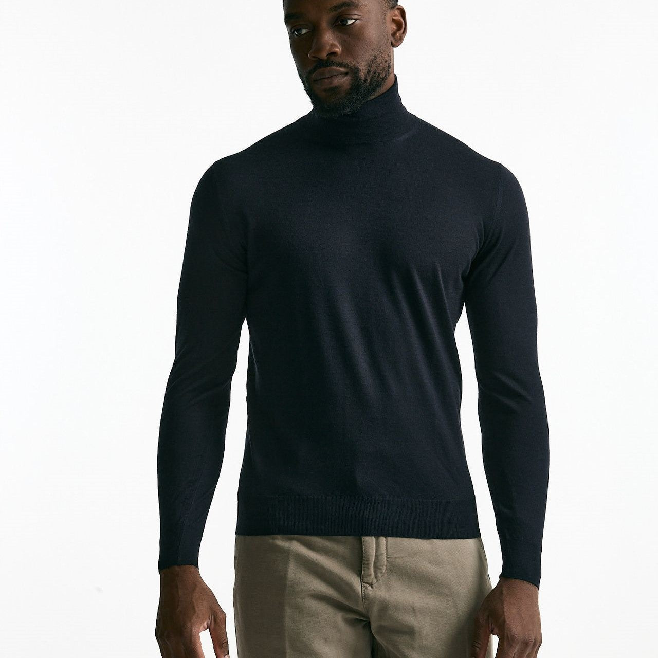 Dolcevita in cashmere e seta blu uomo Mauro ottaviani - 6