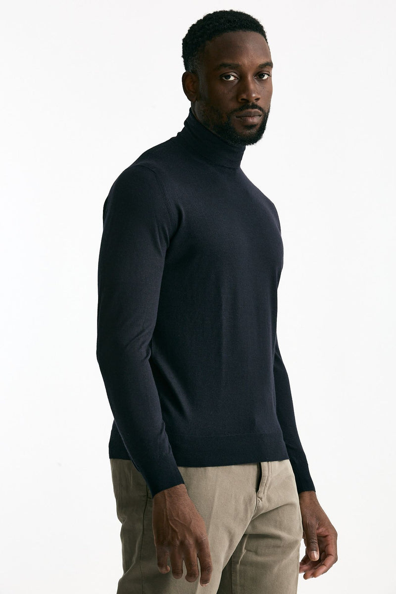 Dolcevita in cashmere e seta blu uomo Mauro ottaviani - 4