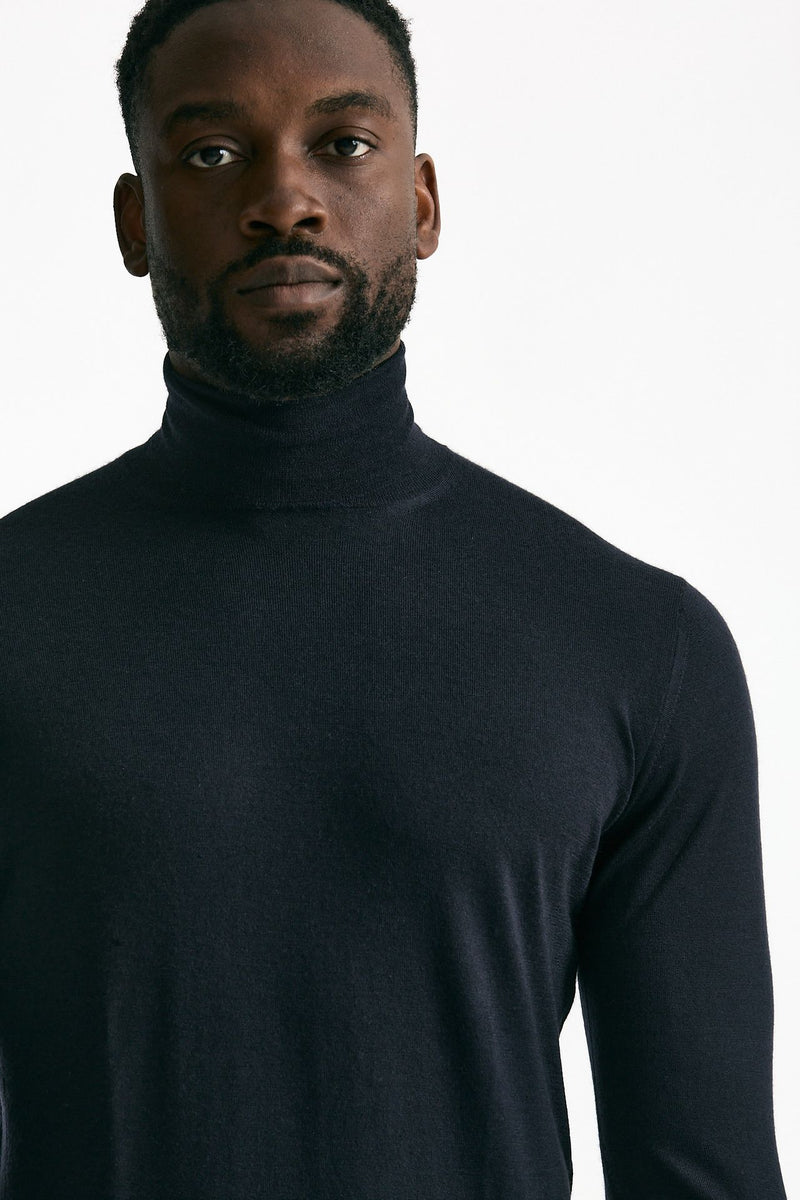 Dolcevita in cashmere e seta blu uomo Mauro ottaviani - 5