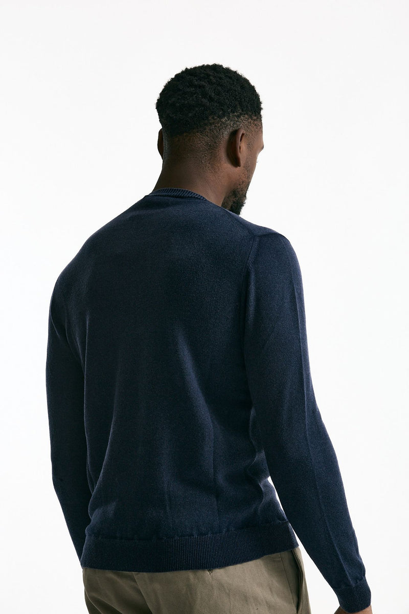 Maglia in lana e cashmere lavata blu uomo Mauro ottaviani - 4