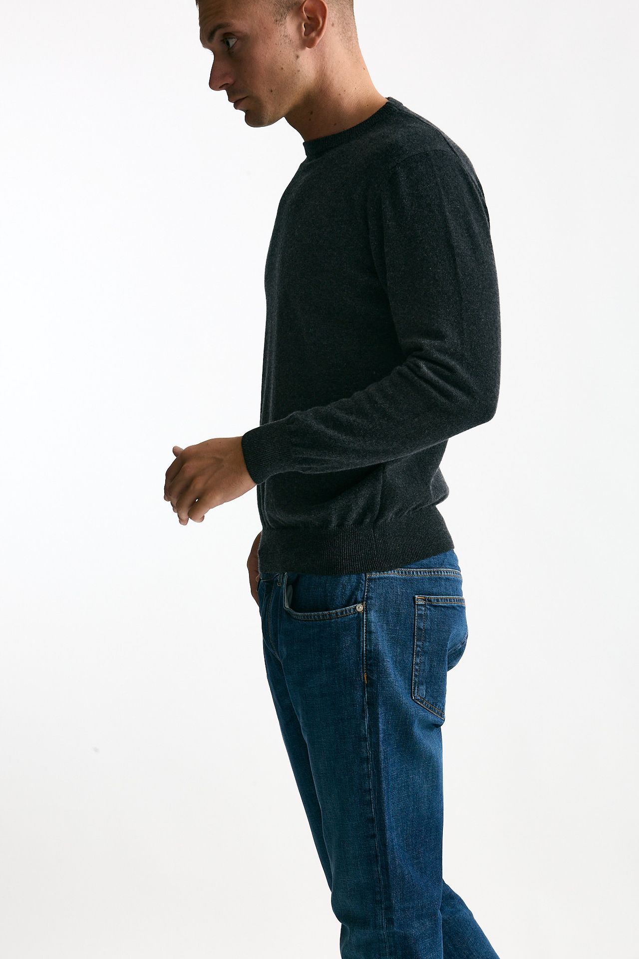 Maglia girocollo in cashmere grigio uomo ( p - s ) - 2