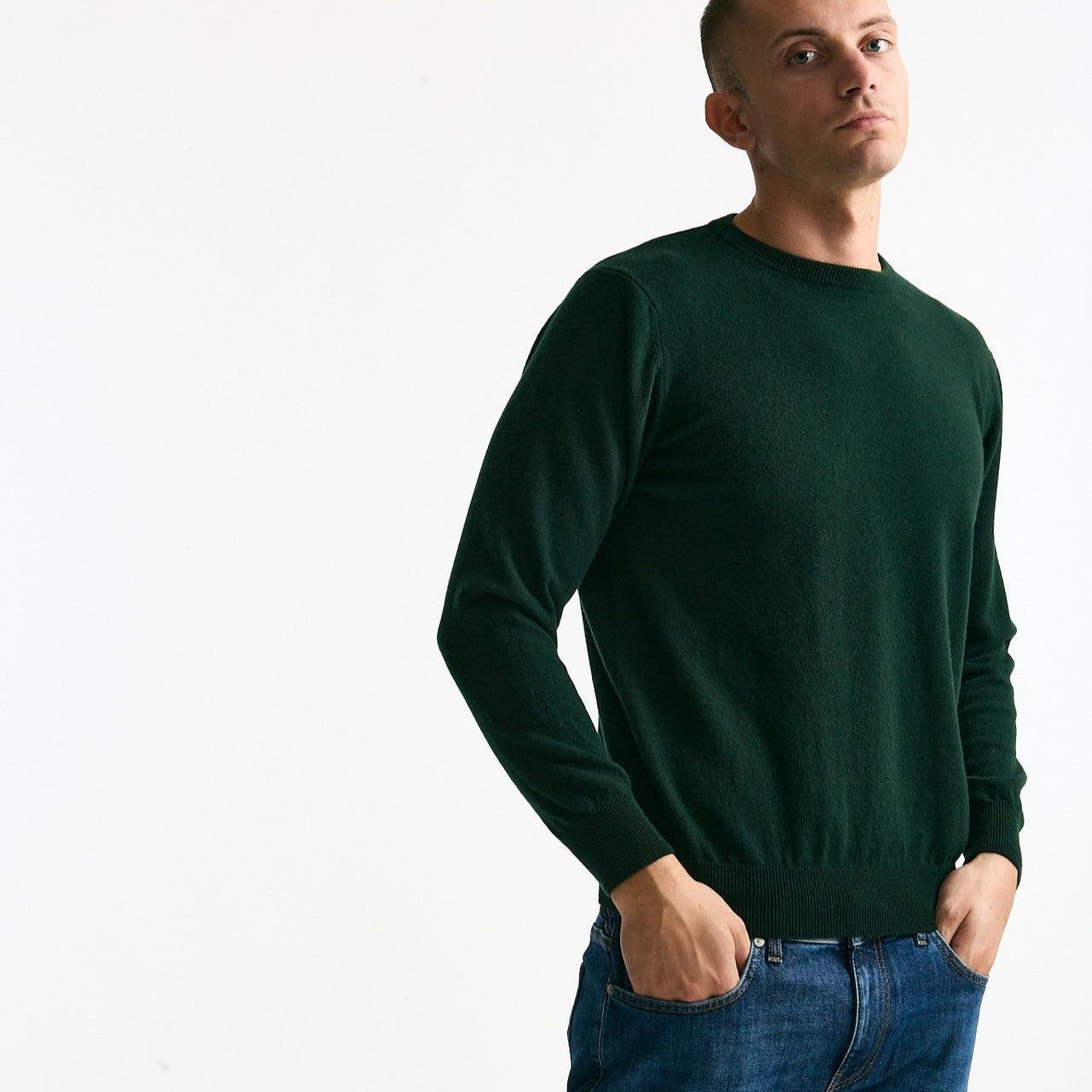 Maglia girocollo in cashmere verde uomo ( p - s ) - 6