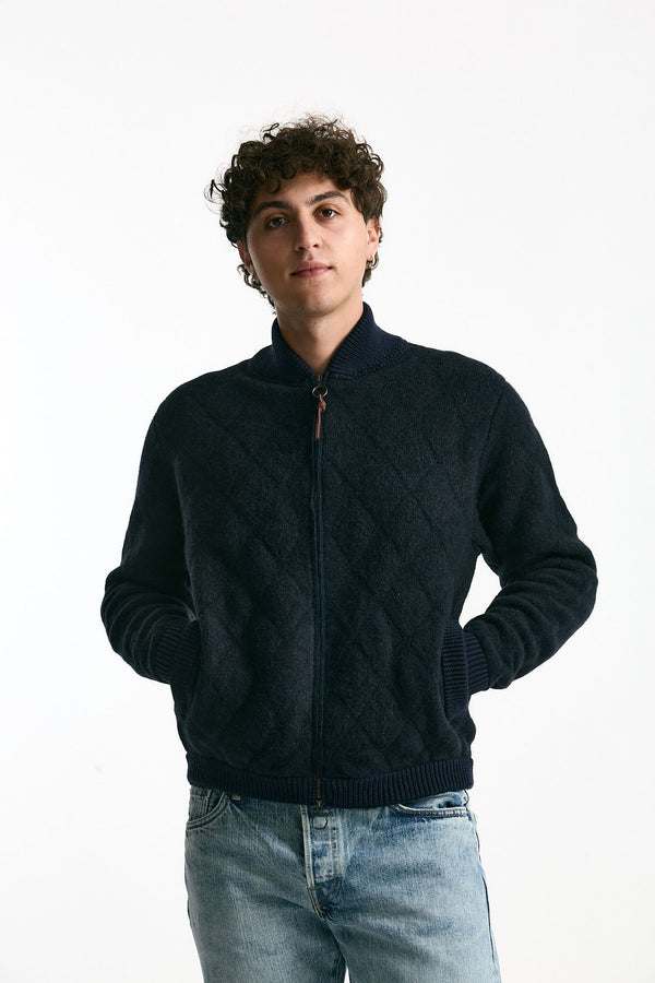 Bomber in lana e baby camel blu uomo Rakki