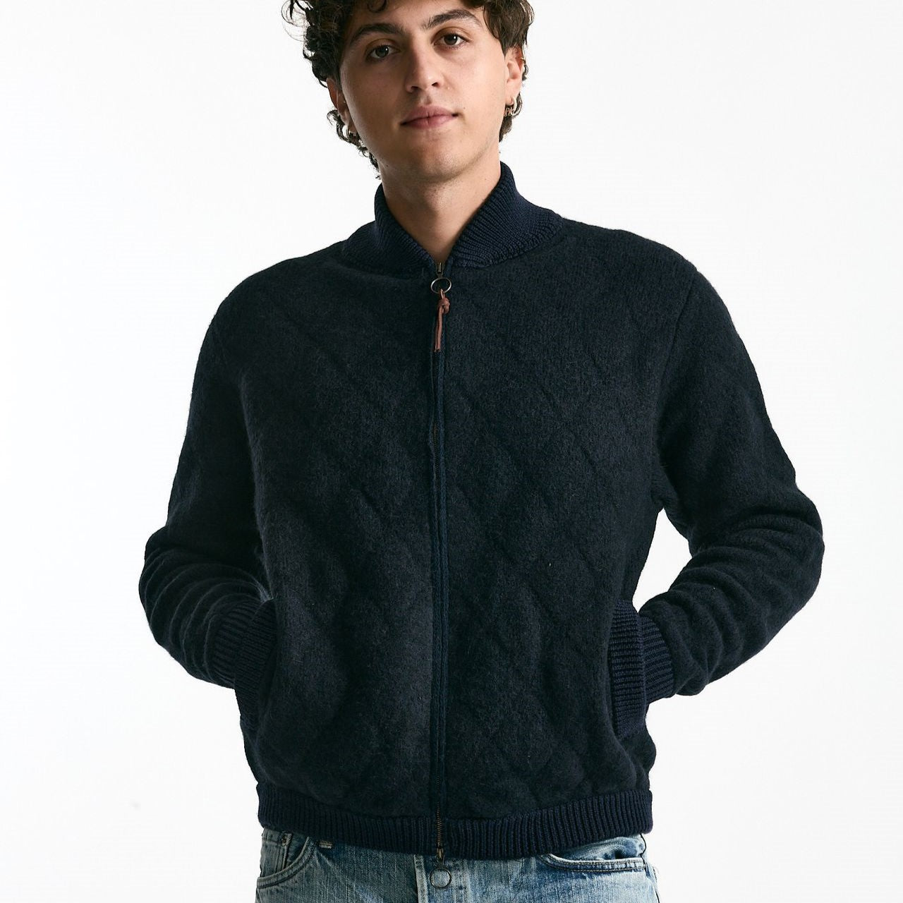 Bomber in lana e baby camel blu uomo Rakki - 7