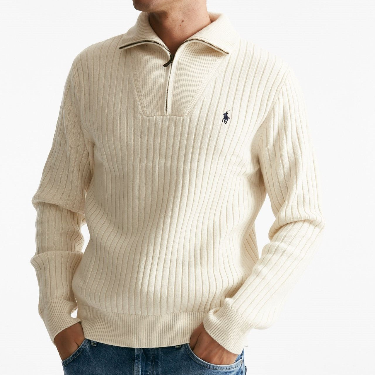 maglia mezza zip in lana e cotone bianco uomo Polo ralph lauren - 6