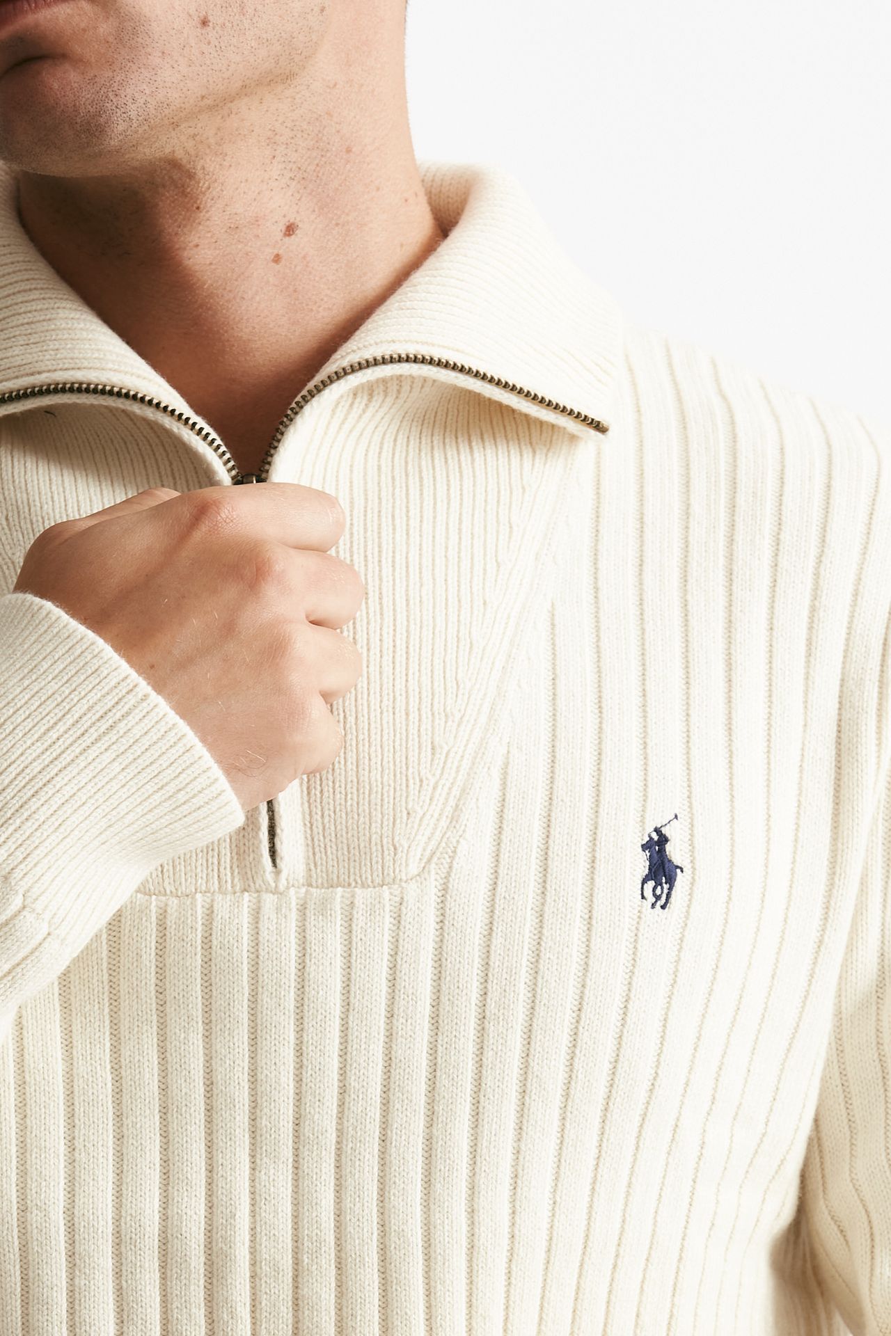 maglia mezza zip in lana e cotone bianco uomo Polo ralph lauren - 5