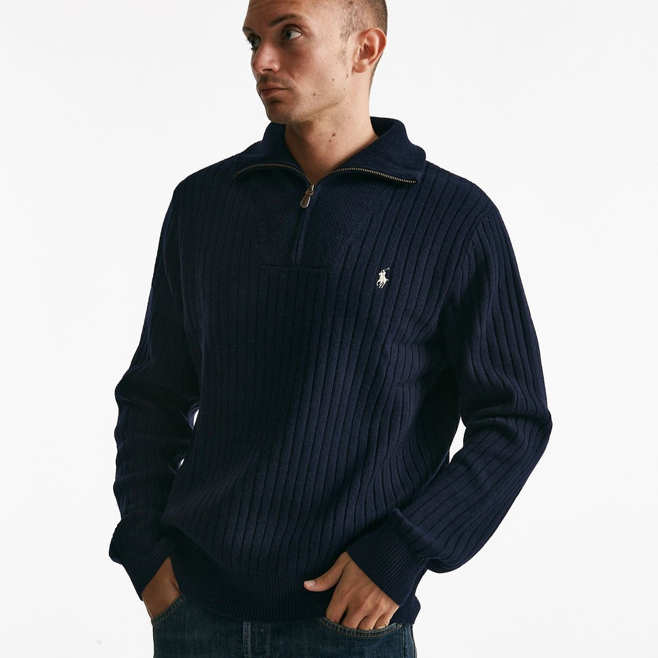 maglia mezza zip in lana e cotone blu uomo Polo ralph lauren - 6