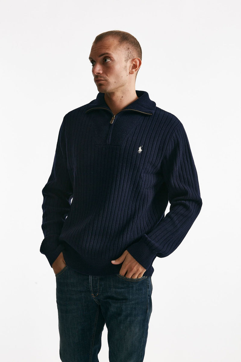 maglia mezza zip in lana e cotone blu uomo Polo ralph lauren - 1