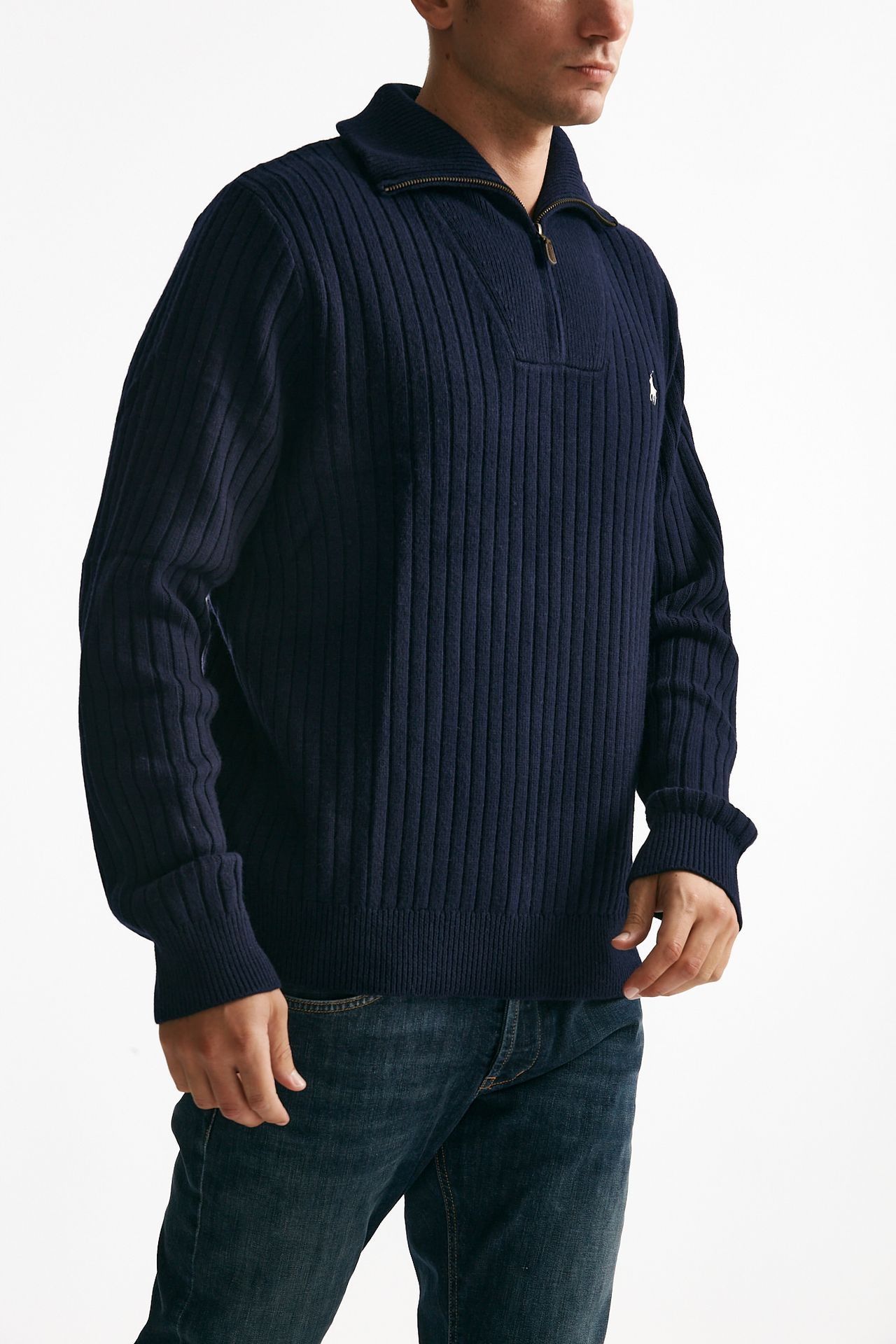 maglia mezza zip in lana e cotone blu uomo Polo ralph lauren - 4