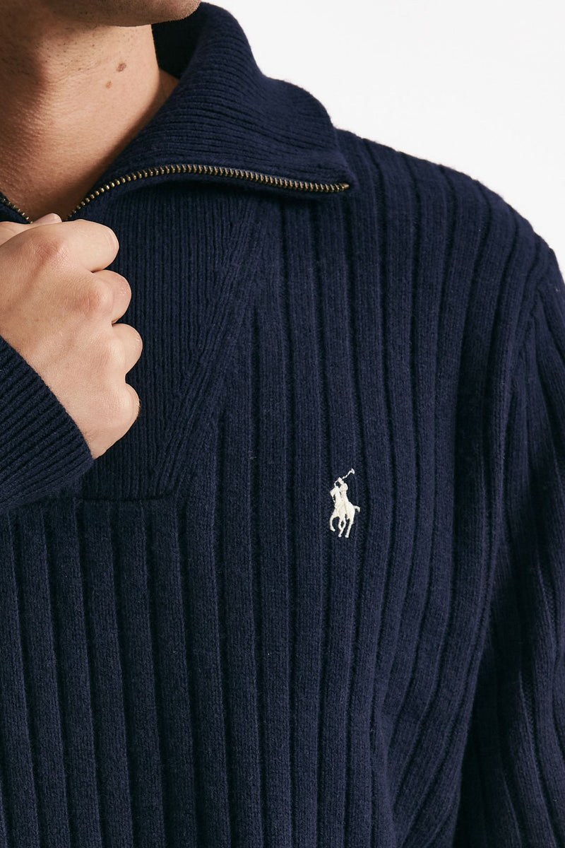 maglia mezza zip in lana e cotone blu uomo Polo ralph lauren - 5