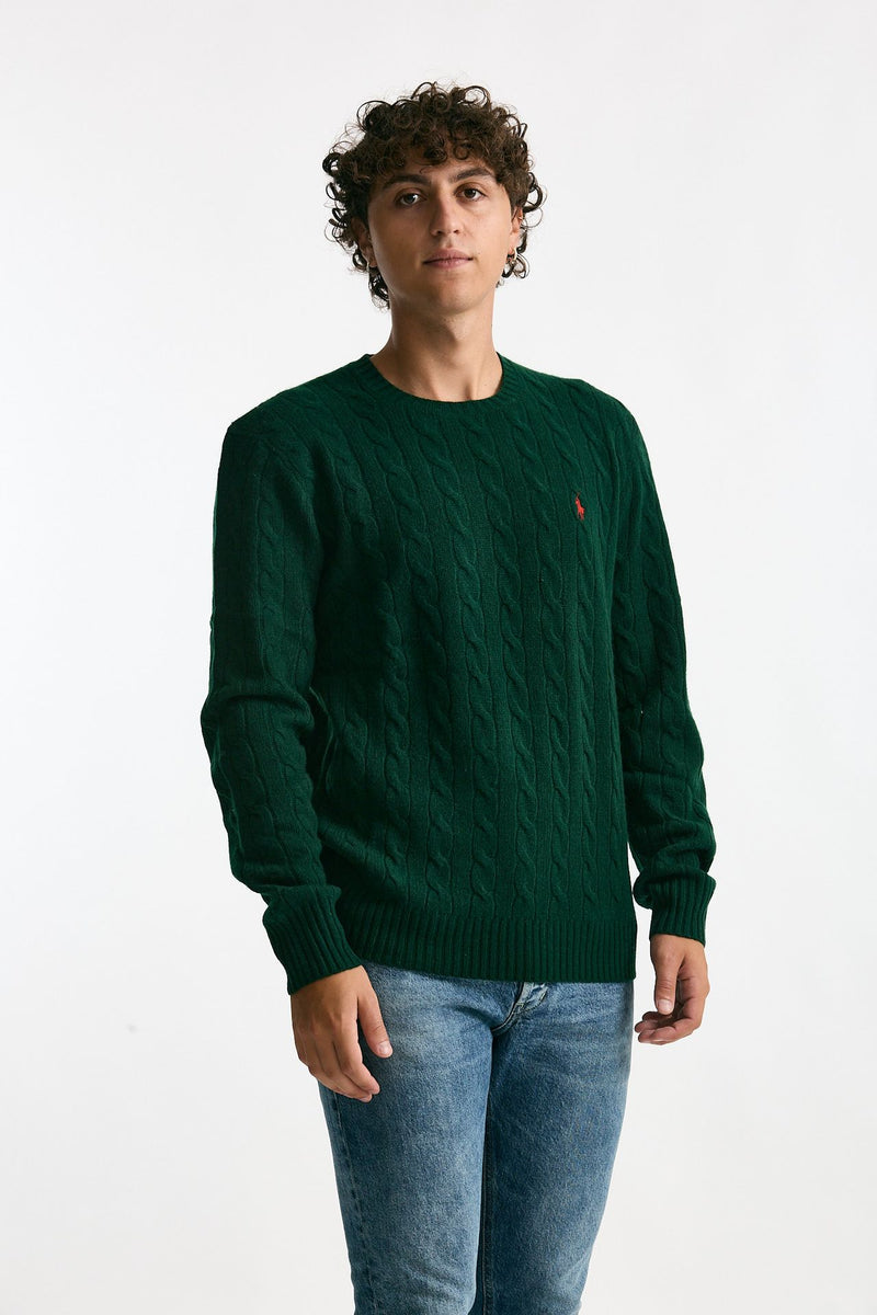Maglia a trecce in lana e cashmere verdone uomo Polo ralph lauren - 1