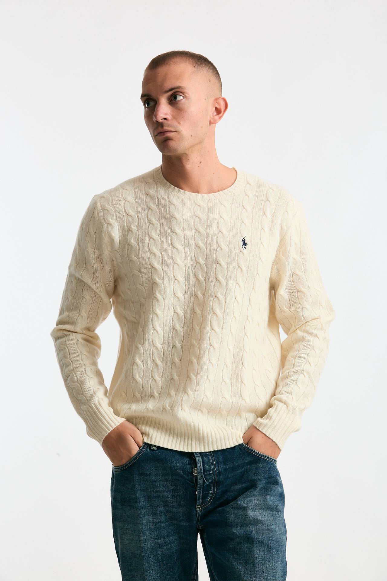 Maglia in lana a trecce lana/cashmere panna uomo Polo ralph lauren - 1