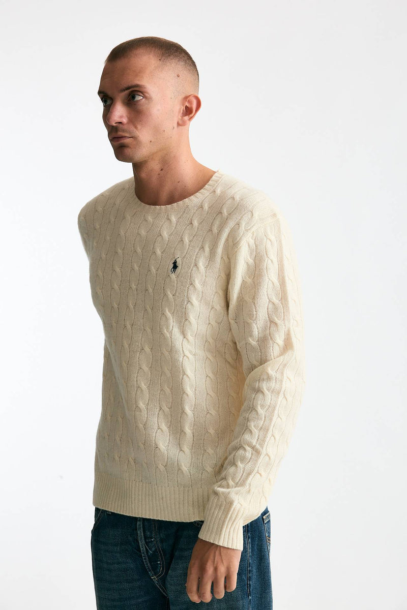 Maglia in lana a trecce lana/cashmere panna uomo Polo ralph lauren - 2