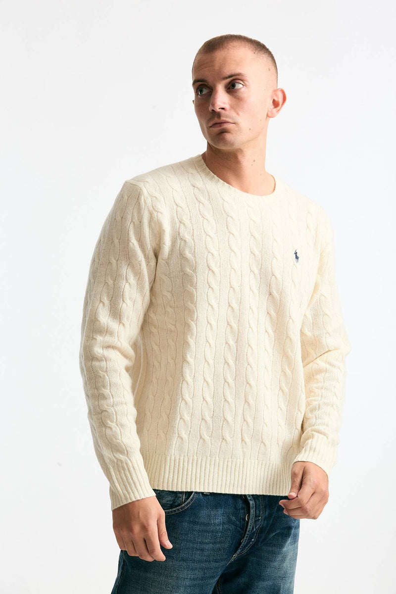 Maglia in lana a trecce lana/cashmere panna uomo Polo ralph lauren - 4