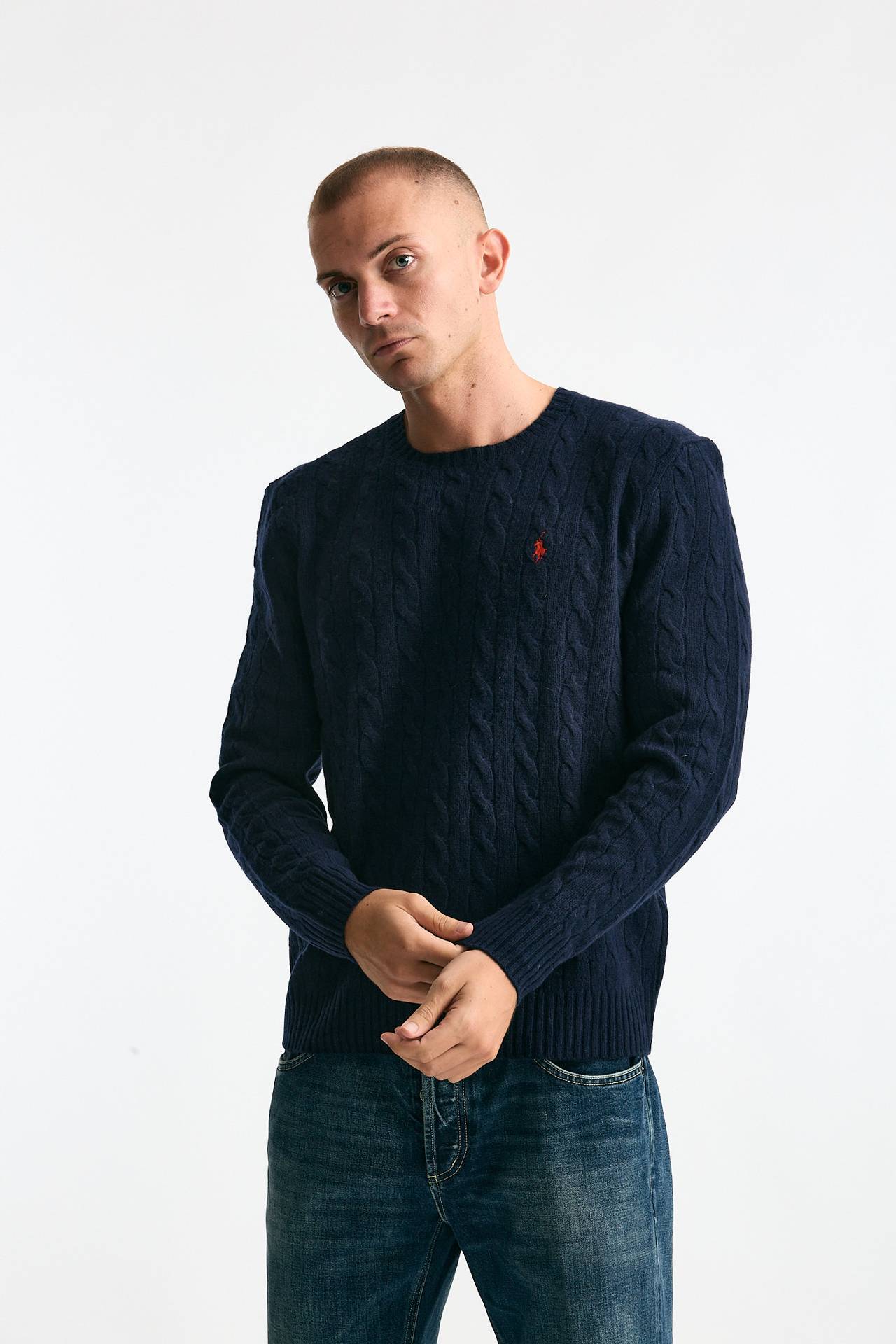 Maglia in lana a trecce lana/cashmere blu uomo Polo ralph lauren - 1