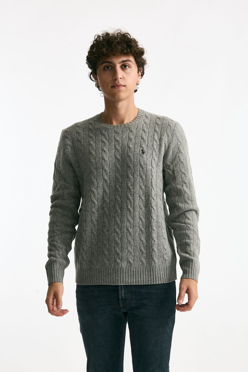 Maglia trecce in lana e cashmere grigio