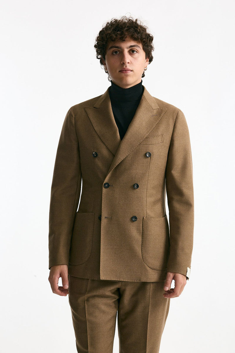 Abito doppiopetto lana e cashmere cammello uomo Santaniello - 7