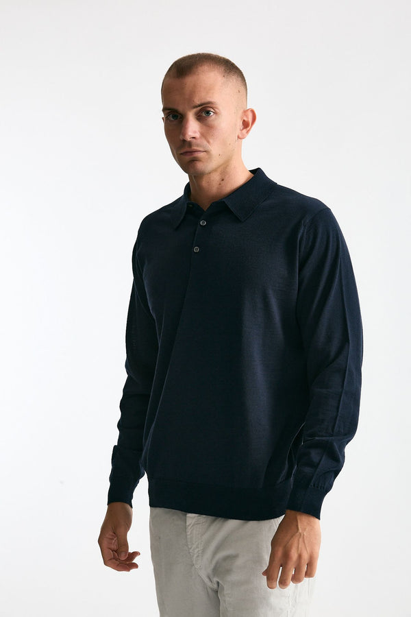 Polo KNOLL in lana blu uomo John smedley