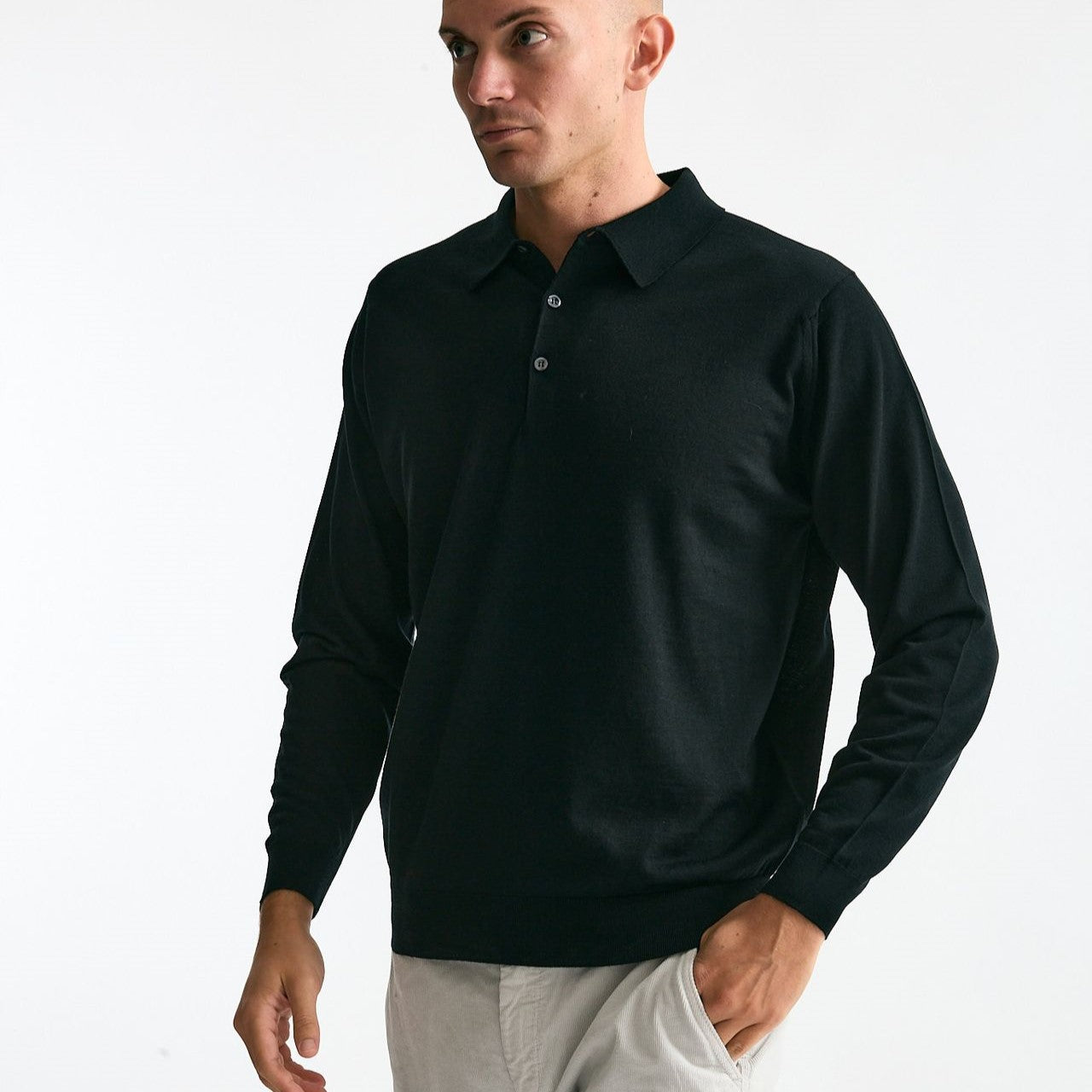 Polo KNOLL in lana nero uomo John smedley - 6