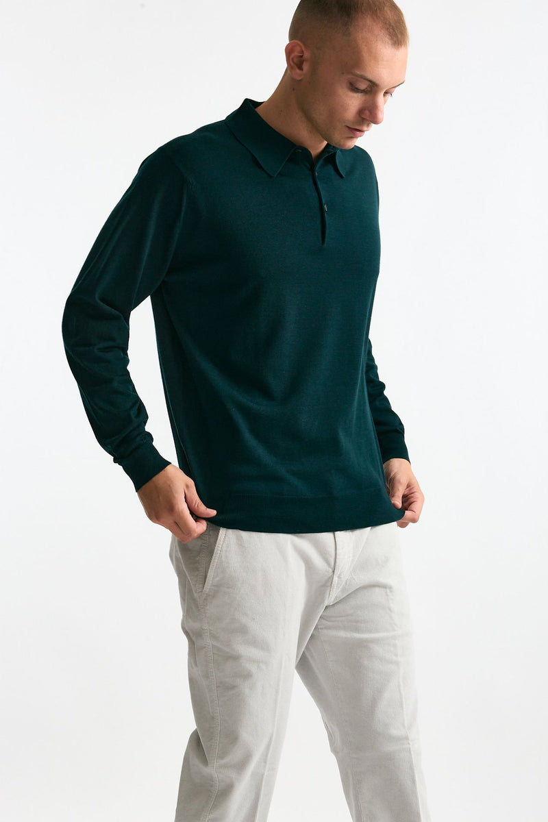 Polo KNOLL in lana verde bottiglia uomo John smedley - 1