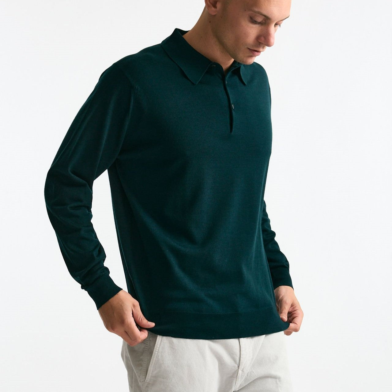 Polo KNOLL in lana verde bottiglia uomo John smedley - 6