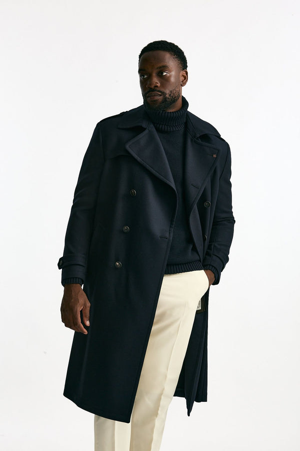 Trench doppiopetto in lana blu uomo Tagliatore