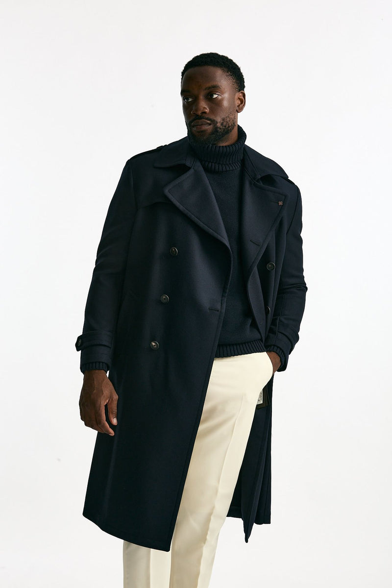 Trench doppiopetto in lana blu uomo Tagliatore - 2