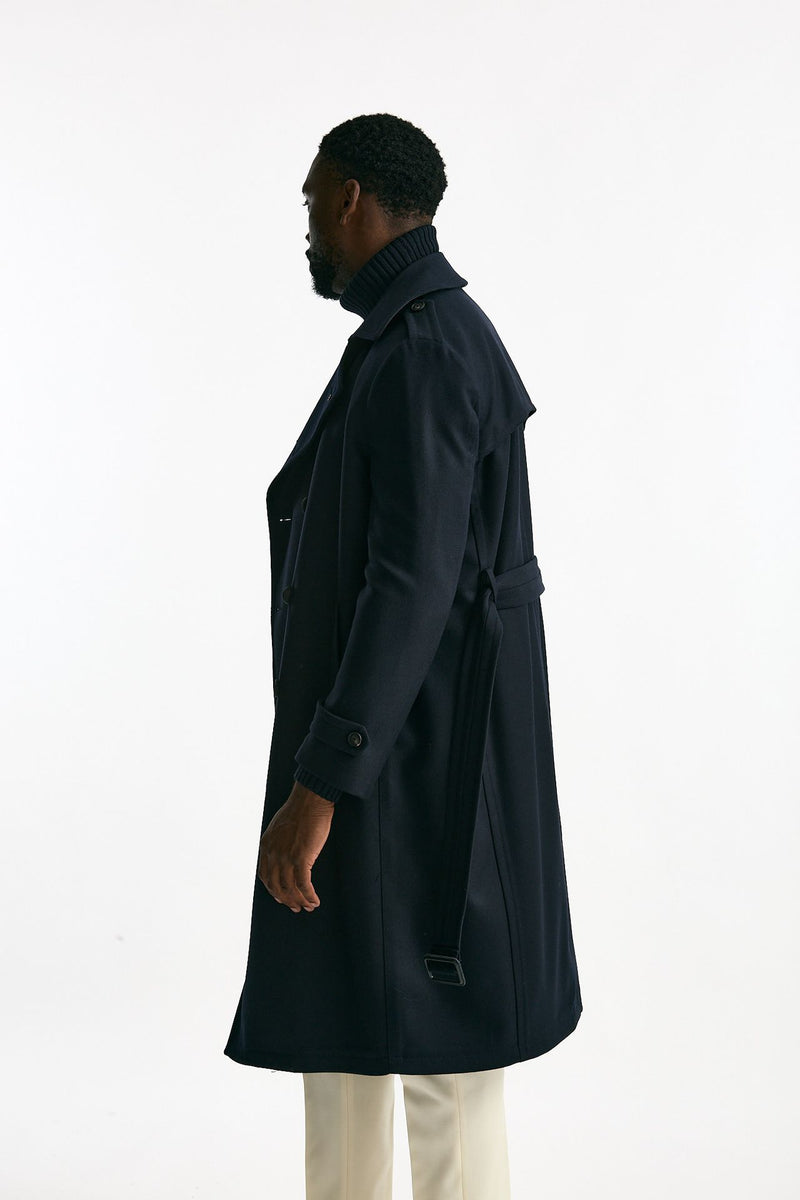 Trench doppiopetto in lana blu uomo Tagliatore - 3