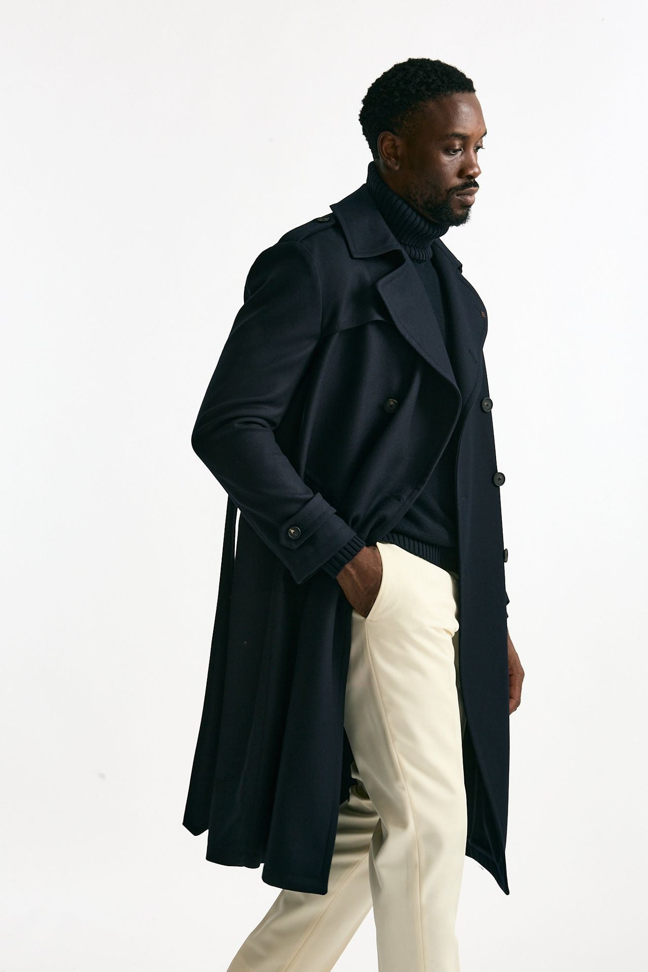 Trench doppiopetto in lana blu uomo Tagliatore - 5