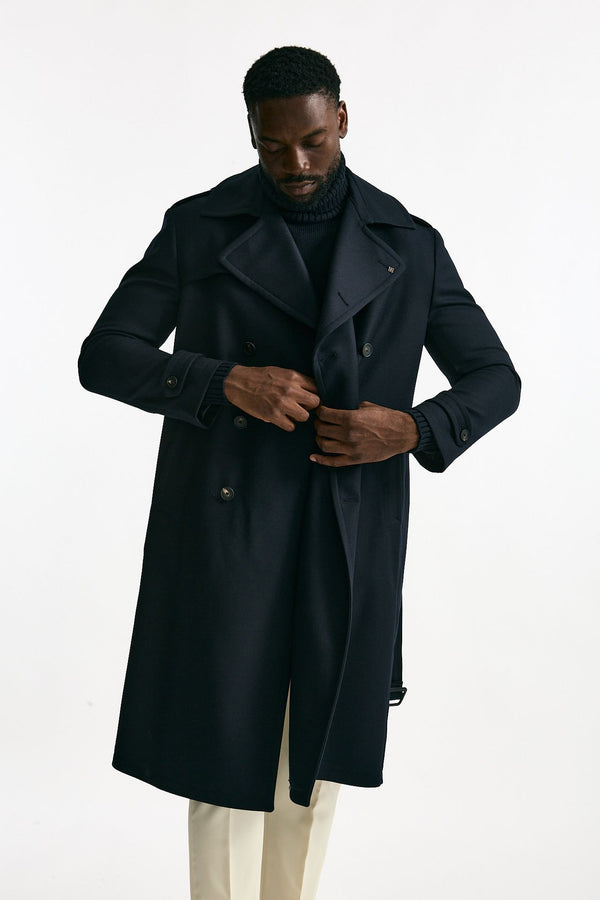 Trench doppiopetto in lana blu uomo Tagliatore