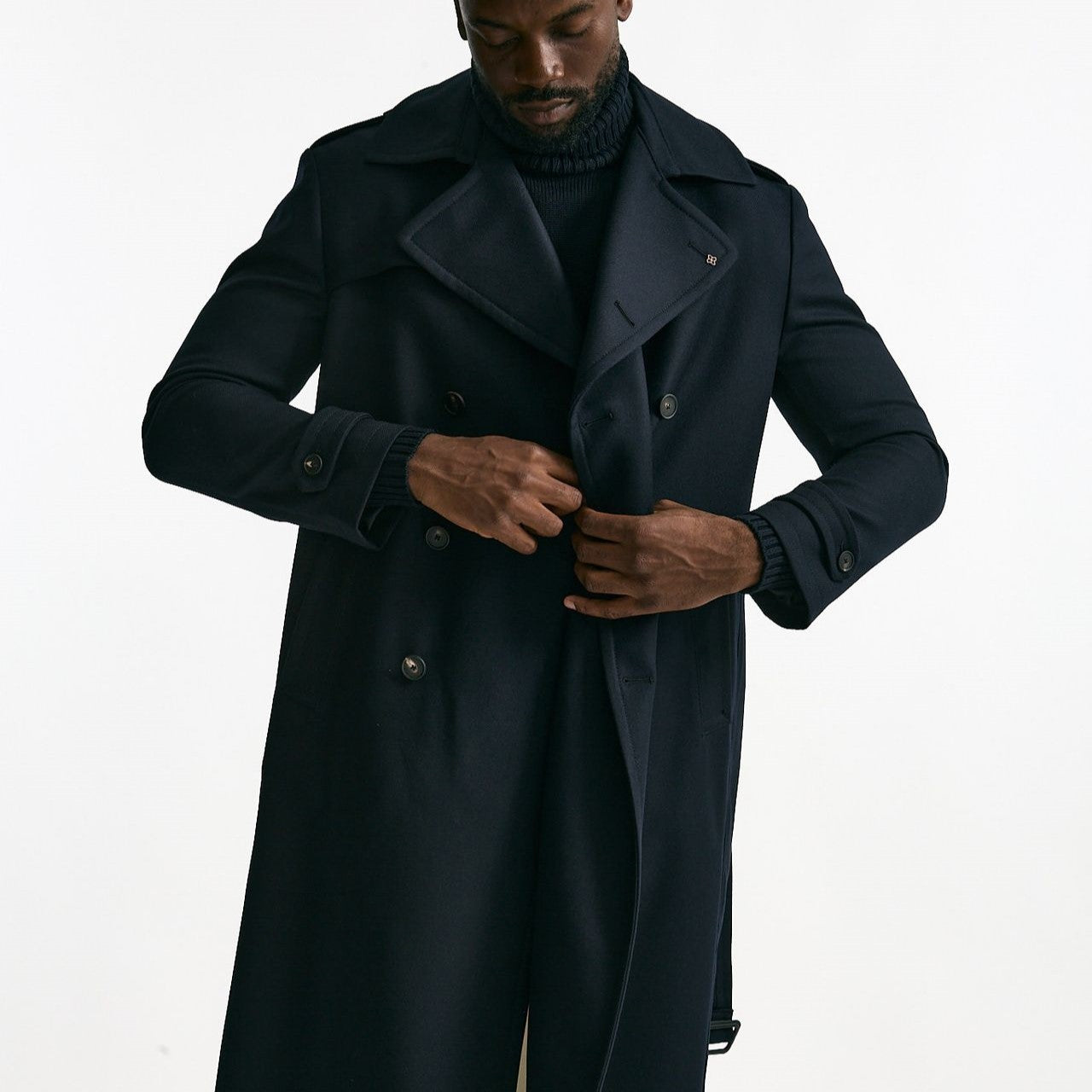 Trench doppiopetto in lana blu uomo Tagliatore - 10