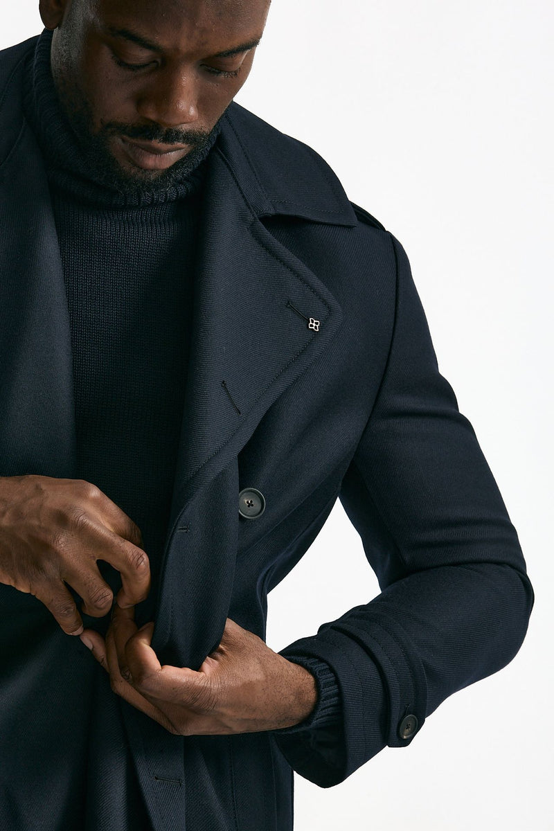 Trench doppiopetto in lana blu uomo Tagliatore - 6