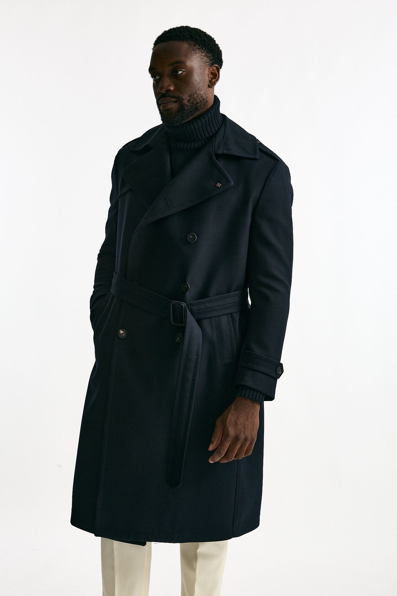 Trench doppiopetto in lana blu uomo Tagliatore - 8