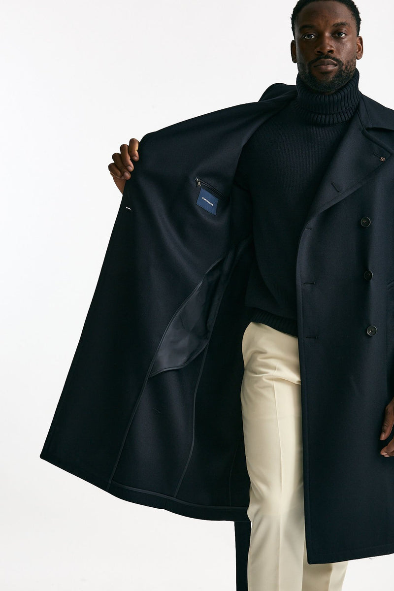 Trench doppiopetto in lana blu uomo Tagliatore - 9