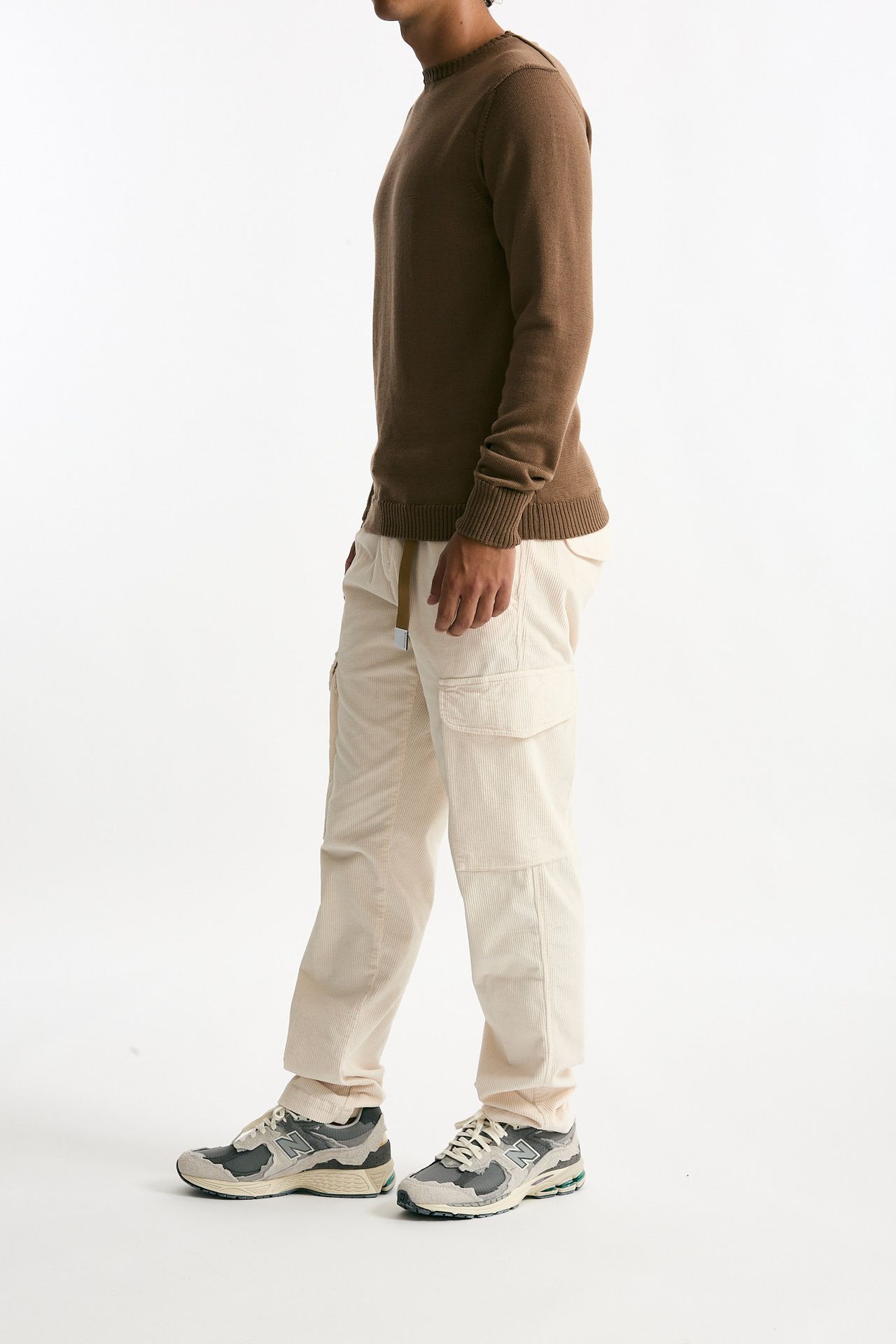 Pantalone in velluto di cotone stretch panna uomo White sand - 5