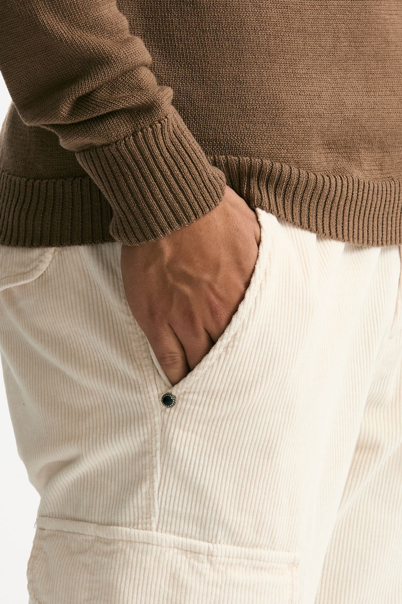 Pantalone in velluto di cotone stretch panna uomo White sand - 6